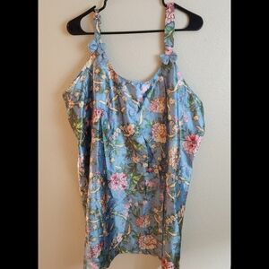 Vintage 80s Sante Floral Satin Chemise Nightie Slip 2X